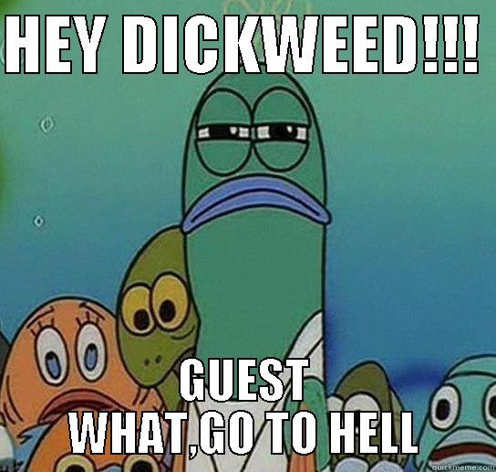 HEY DICKWEED!!!  GUEST WHAT,GO TO HELL Serious fish SpongeBob