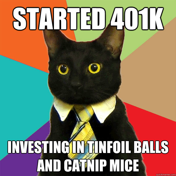 Started 401k investing in tinfoil balls and catnip mice  Business Cat