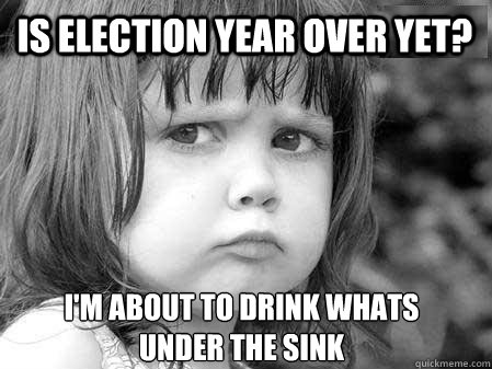 Is Election year over yet? I'm about to drink whats under the sink - Is Election year over yet? I'm about to drink whats under the sink  Election year