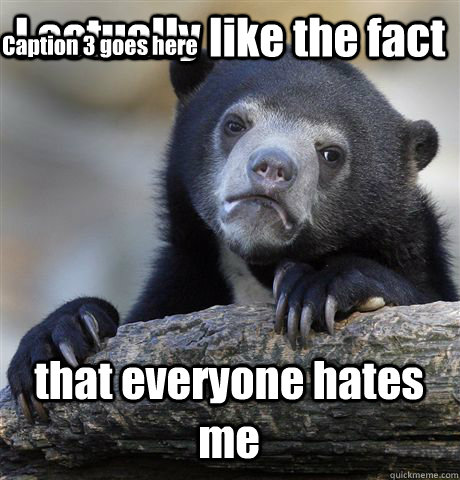 I actually like the fact that everyone hates me Caption 3 goes here  Confession Bear