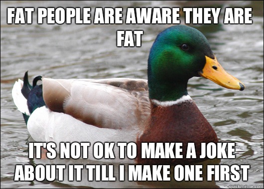 Fat people are aware they are fat It's not ok to make a joke about it till I make one first  Actual Advice Mallard
