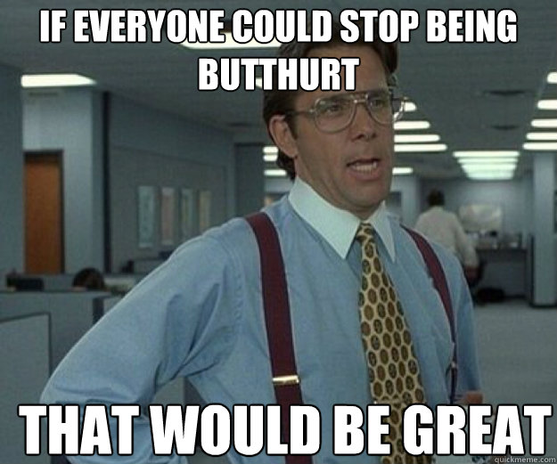 If everyone could stop being butthurt THAT WOULD BE GREAT  that would be great