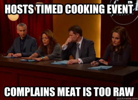 Hosts timed cooking event complains meat is too raw - Hosts timed cooking event complains meat is too raw  Misc