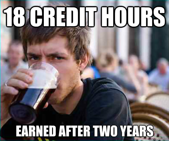 18 credit hours earned after two years  Lazy College Senior