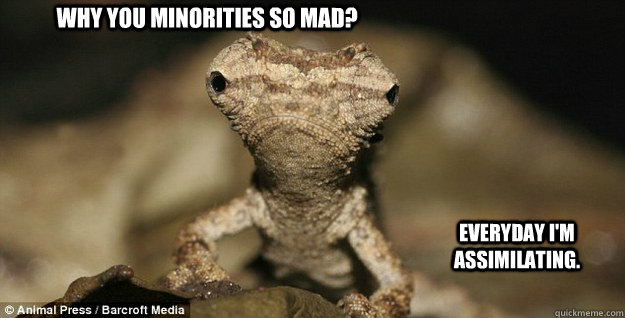 Why you minorities so mad? Everyday I'm assimilating. - Why you minorities so mad? Everyday I'm assimilating.  Misc