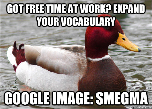 got free time at work? Expand your vocabulary Google image: smegma  Malicious Advice Mallard