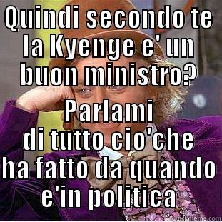 QUINDI SECONDO TE LA KYENGE E' UN BUON MINISTRO? PARLAMI DI TUTTO CIO'CHE HA FATTO DA QUANDO E'IN POLITICA Creepy Wonka