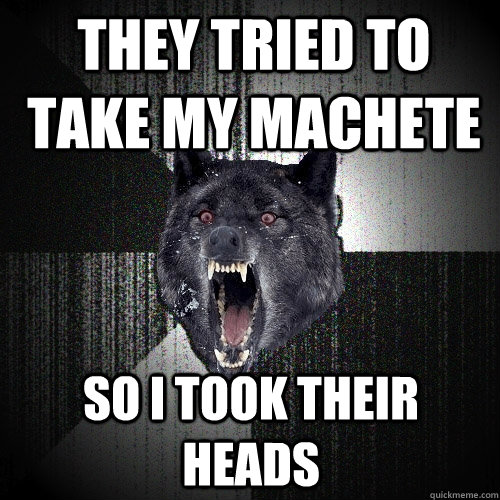 They tried to take my machete So I took their heads  Insanity Wolf