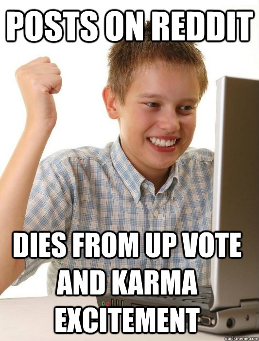 Posts on reddit Dies from up vote and karma excitement  First Day on the Internet Kid