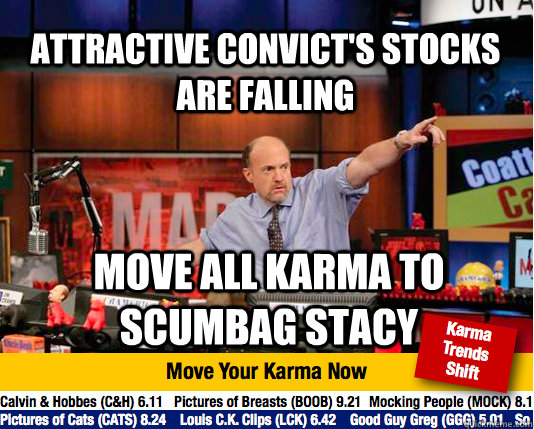 Attractive Convict's stocks are falling move all karma to scumbag stacy  Mad Karma with Jim Cramer