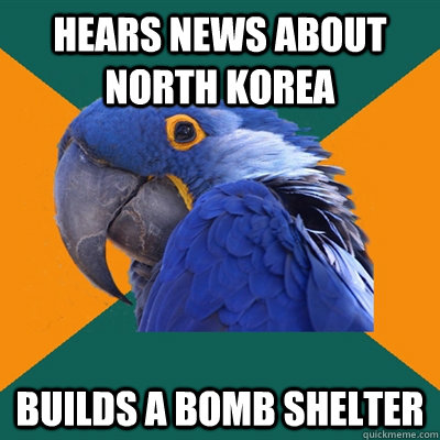 hears news about North Korea Builds a bomb shelter  Paranoid Parrot