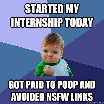 started my internship today got paid to poop and avoided nsfw links  Success Kid
