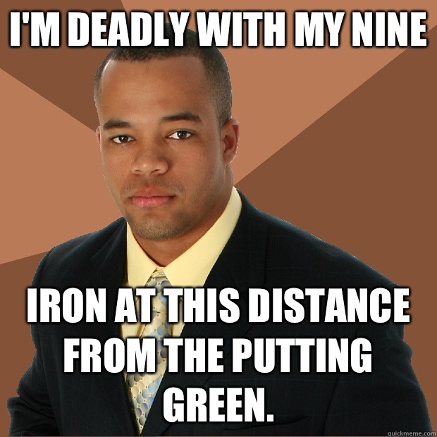 I'm deadly with my nine Iron at this distance from the putting green.   Successful Black Man