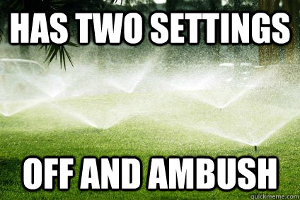 has two settings off and ambush - has two settings off and ambush  Scumbag Sprinklers