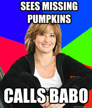 Sees Missing pumpkins calls BABO  Sheltering Suburban Mom