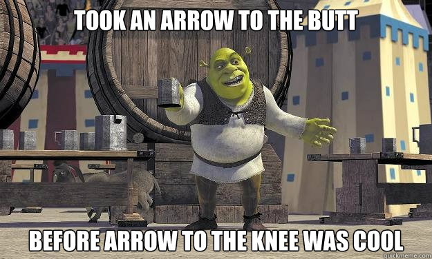 Took an arrow to the butt before arrow to the knee was cool  Shrek