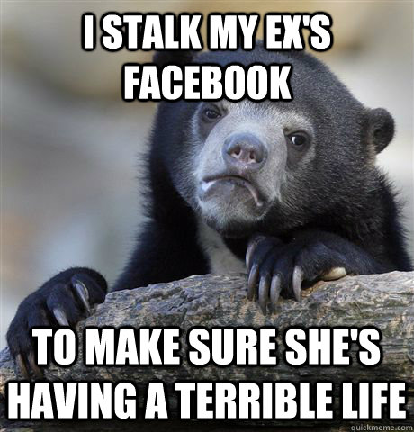 I stalk my ex's facebook to make sure she's having a terrible life  Confession Bear