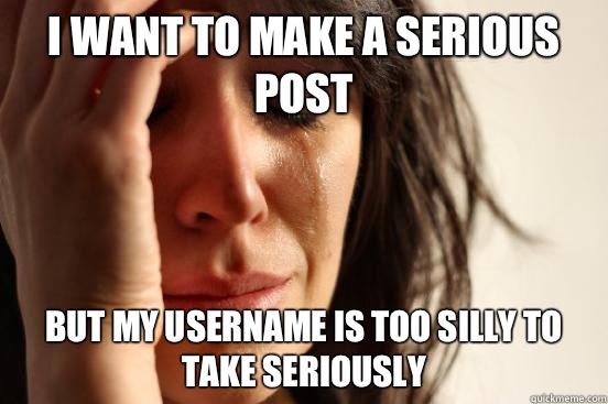 I want to make a serious post But my username is too silly to take seriously  First World Problems