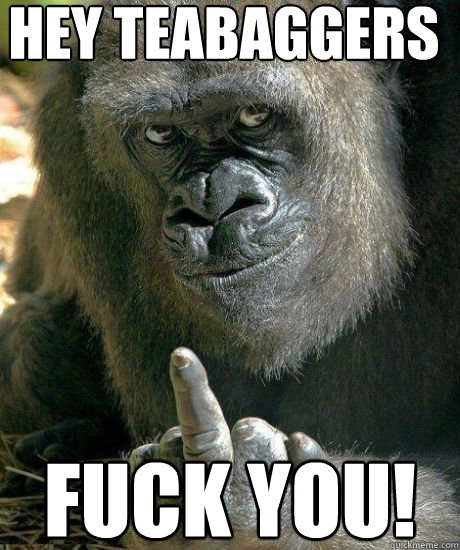 hey teabaggers fuck you! - hey teabaggers fuck you!  Flipping Gorilla