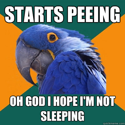 Starts peeing oh god I hope i'm not sleeping  Paranoid Parrot