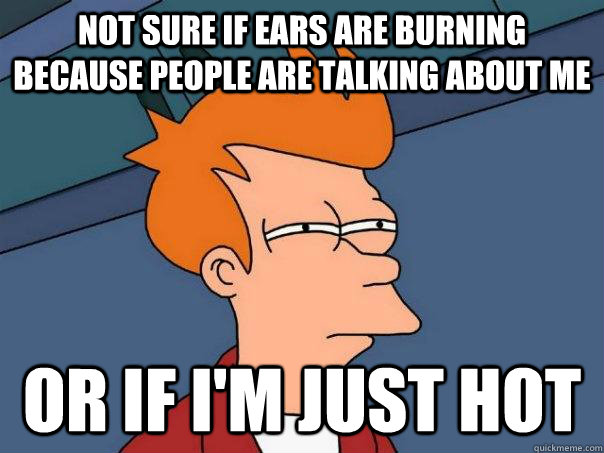 Not sure if ears are burning because people are talking about me Or if i'm just hot  Futurama Fry