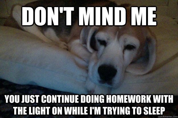 DON'T MIND ME YOU JUST CONTINUE DOING HOMEWORK WITH THE LIGHT ON WHILE I'M TRYING TO SLEEP - DON'T MIND ME YOU JUST CONTINUE DOING HOMEWORK WITH THE LIGHT ON WHILE I'M TRYING TO SLEEP  Condescending Beagle