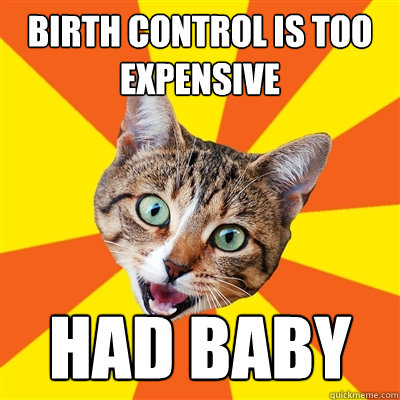 Birth control is too expensive had baby  Bad Advice Cat