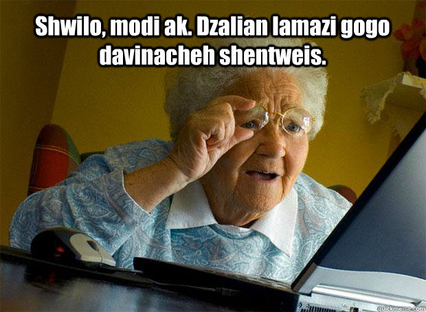 Shwilo, modi ak. Dzalian lamazi gogo davinacheh shentweis.     Grandma finds the Internet