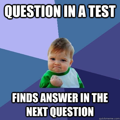 Question in a test finds answer in the next question  Success Kid