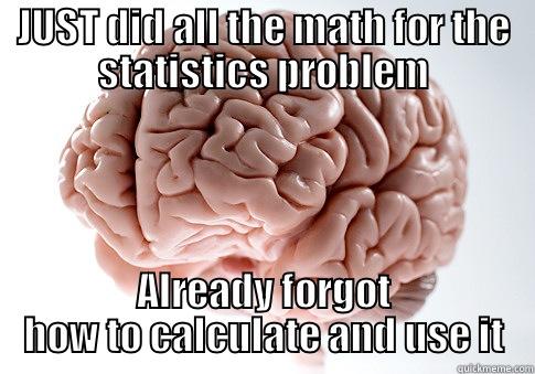 JUST DID ALL THE MATH FOR THE STATISTICS PROBLEM ALREADY FORGOT HOW TO CALCULATE AND USE IT Scumbag Brain