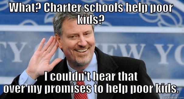 Bill De Blasio - WHAT? CHARTER SCHOOLS HELP POOR KIDS? I COULDN'T HEAR THAT OVER MY PROMISES TO HELP POOR KIDS. Misc