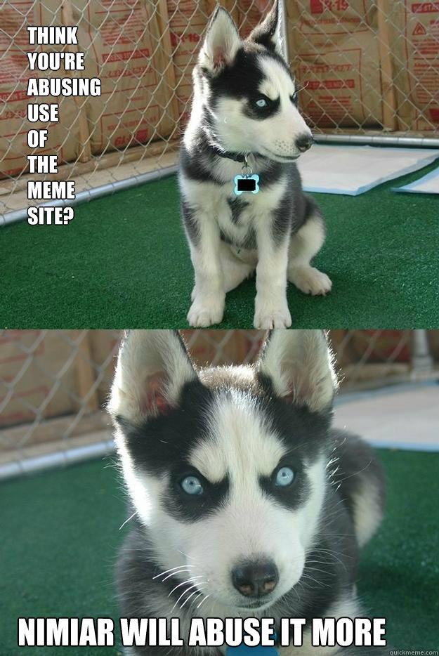Think 
you're 
abusing 
use 
of 
the 
meme 
site? Nimiar will abuse it more  Insanity puppy