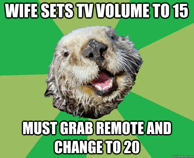 wife sets tv volume to 15 must grab remote and change to 20  OCD Otter