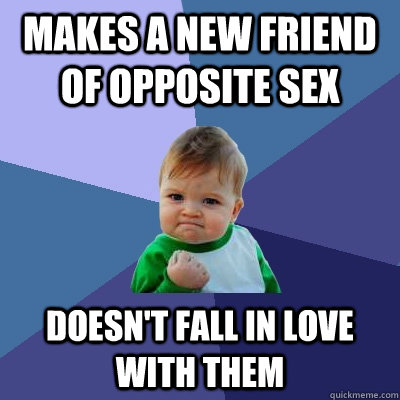makes a new friend of opposite sex doesn't fall in love with them  Success Kid