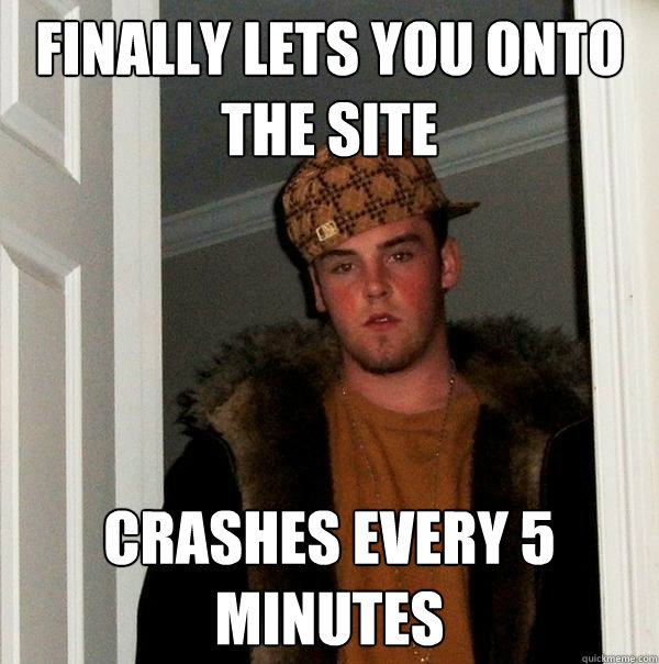 Finally lets you onto the site crashes every 5 minutes  Scumbag Steve