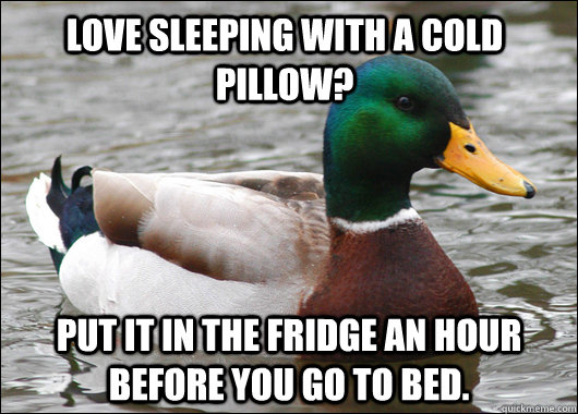 Love sleeping with a cold pillow? put it in the fridge an hour before you go to bed.  Actual Advice Mallard