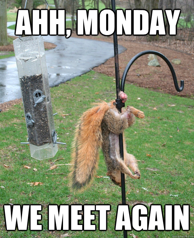 Ahh, MONDAY WE MEET AGAIN  