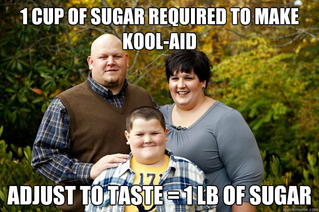 1 cup of sugar required to make kool-aid adjust to taste = 1 lb of sugar  Happy American Family