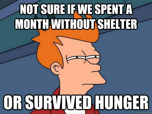 Not sure if we spent a month without shelter Or survived hunger  Futurama Fry