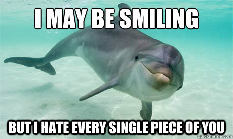 I may be smiling but i hate every single piece of you  Dolphin Meme