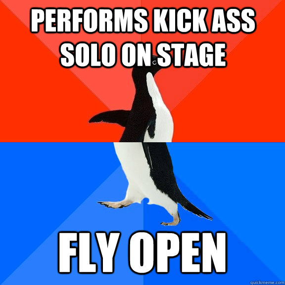 performs kick ass solo on stage fly open  Socially Awesome Awkward Penguin
