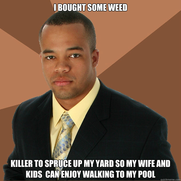 i bought some weed killer to spruce up my yard so my wife and kids  can enjoy walking to my pool  Successful Black Man
