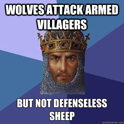 WOLVES ATTACK ARMED VILLAGERS BUT NOT DEFENSELESS SHEEP  Age of Empires