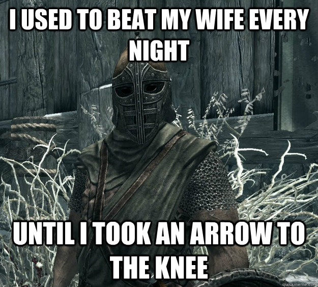 I used to beat my wife every night until i took an arrow to the knee - I used to beat my wife every night until i took an arrow to the knee  Skyrim Guard