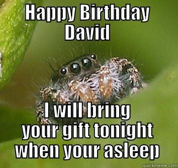 Happy Birthday David - HAPPY BIRTHDAY DAVID I WILL BRING YOUR GIFT TONIGHT WHEN YOUR ASLEEP Misunderstood Spider