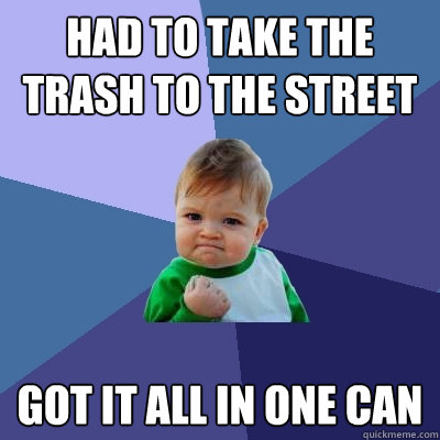 Had to take the trash to the street  got it all in one can  Success Kid