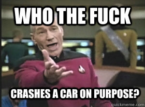 WHO THE FUCK CRASHES A CAR ON PURPOSE?  Annoyed Picard