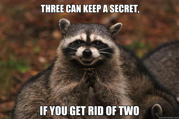 Three can keep a secret, If you get rid of two  Evil Plotting Raccoon