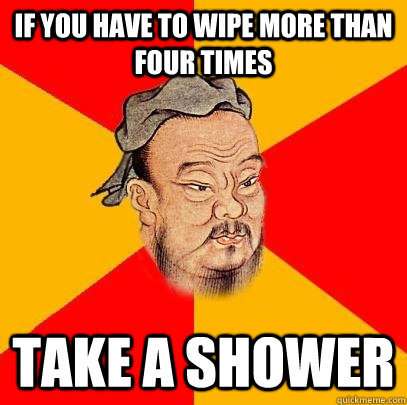 If you have to wipe more than four times take a shower  Confucius says