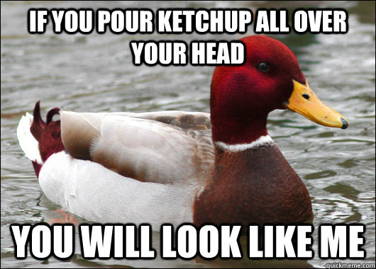 if you pour ketchup all over your head you will look like me  Malicious Advice Mallard